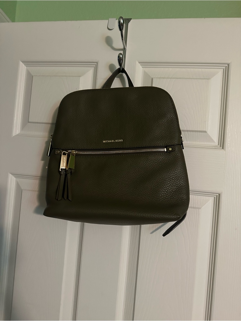 Michael Kors Dark Olive Pebbled Leather Backpack